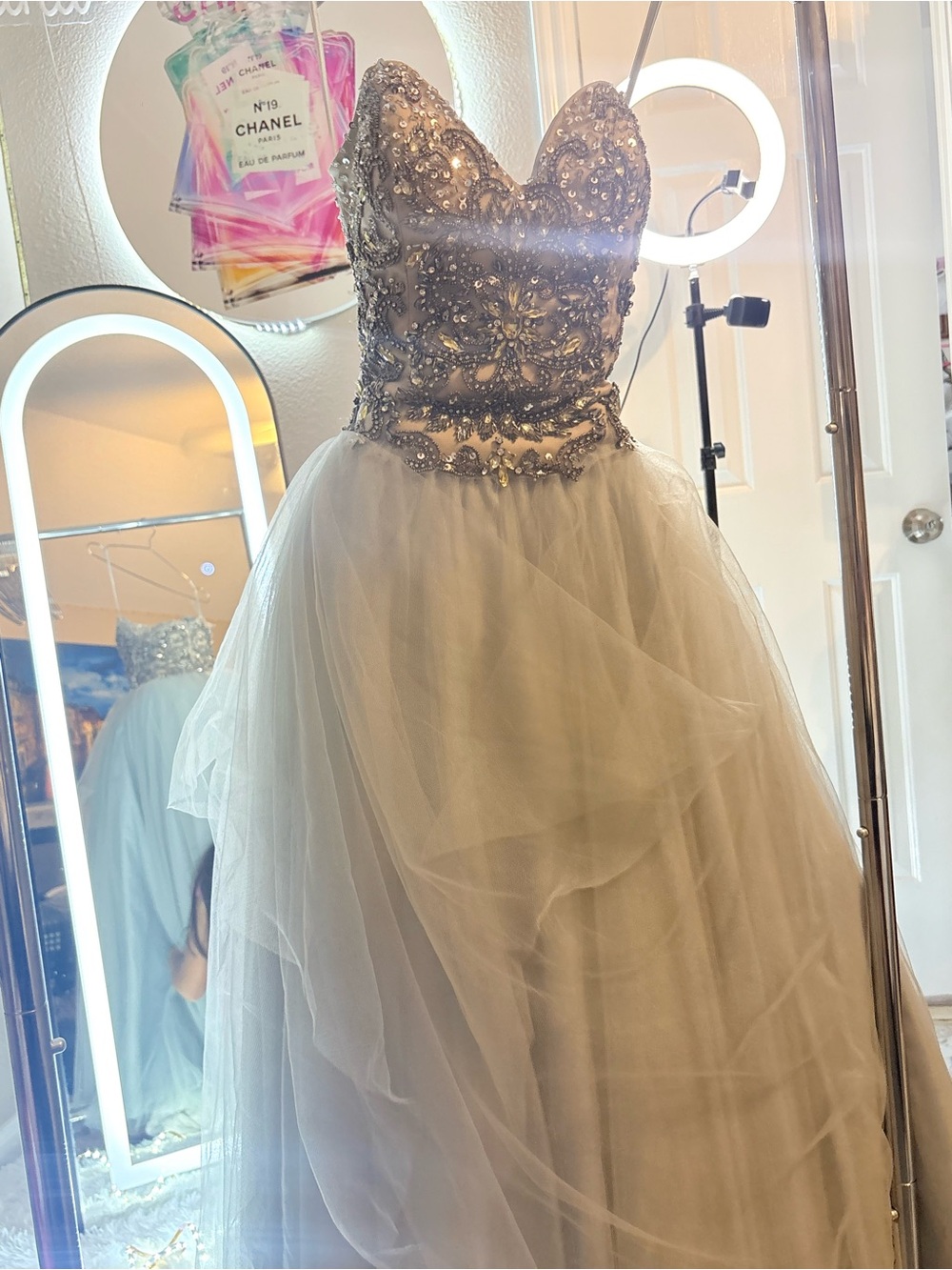 Terani Couture Silver Embellished Tulle Party Dress - Picture 4 of 7